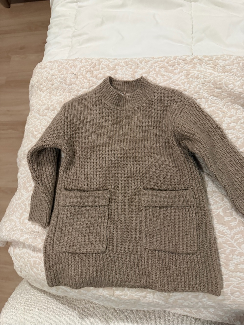 Zara Chunky Knit Sweater Dress with Front Pockets - Taupe